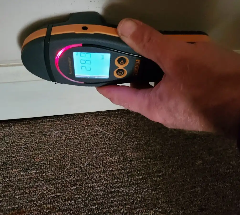 Moisture detection at baseboard during Burst Pipe Cleanup in Kimball